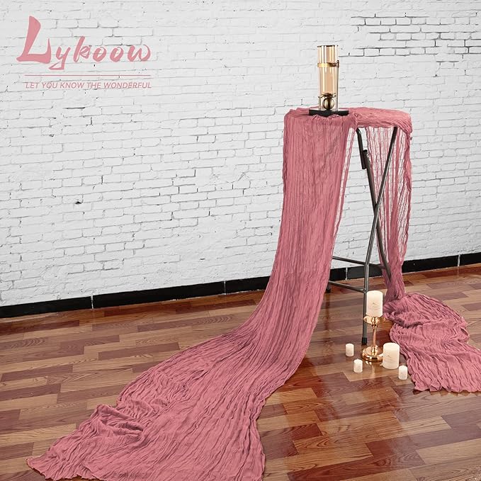 5 Packs Rustic Boho Table Runner, 35" x 120" Gauze Fabric in Dusty Rose for Wedding, Party & Shower Decor