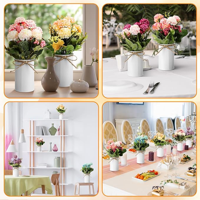 Wavwavw 6 Sets Flower Centerpieces for Tables Decor Artificial Hydrangeas with Vase and Hemp Rope Floral Arrangement Faux Flowers Fake Hydrangea Bouquets for Table Wedding Home Office Party