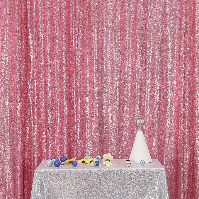 Eternal Beauty Fuchsia Pink Sequin Backdrop, 10x10 Ft Glitter Background Curtains for Mother's Day Shimmer Photography Party Wedding Birthday Back Drop Decor