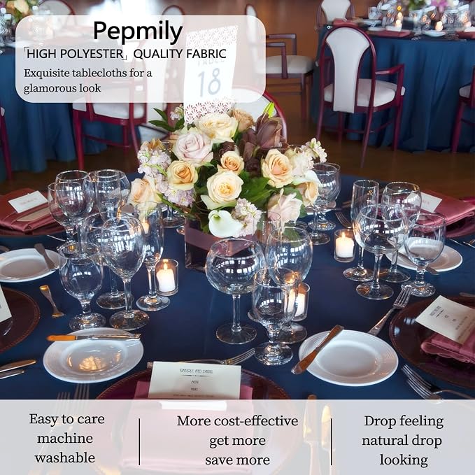 8 Pack Navy Blue Round Tablecloth 90 Inch Round Table Cloth, Wrinkle Resistant and Washable Tablecloth Polyester Fabric Table Cloth Round Cover for Dining Wedding Banquet Party