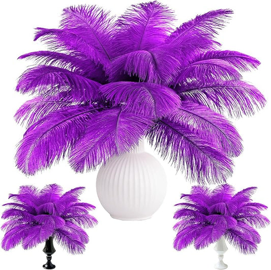 Natural Purple Ostrich Feathers Bulk 60 Pack, 12-14 in, 10-12 in, 8-10 in (20 Pcs Each), for DIY Vase Craft Wedding Party Centerpieces Christmas Decoration