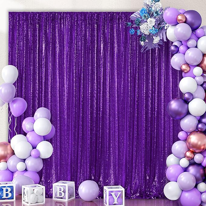 B-COOL Purple Sequin Backdrop Curtain: 6 Panels 2ftx8ft Curtain Background for Birthday Parties Decorations