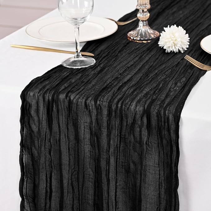 24 Pack Black Table Runner 10Ft Cheesecloth Table Runner Rustic Gauze Table Runners Romantic Long Sheer Fabric Cheese Cloth Table Runners for Wedding Party Bridal Baby Shower