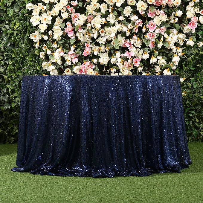 Poise3EHome 90 Inch Round Navy Blue Sequin Tablecloth for Party Cake Dessert Table Exhibition Events
