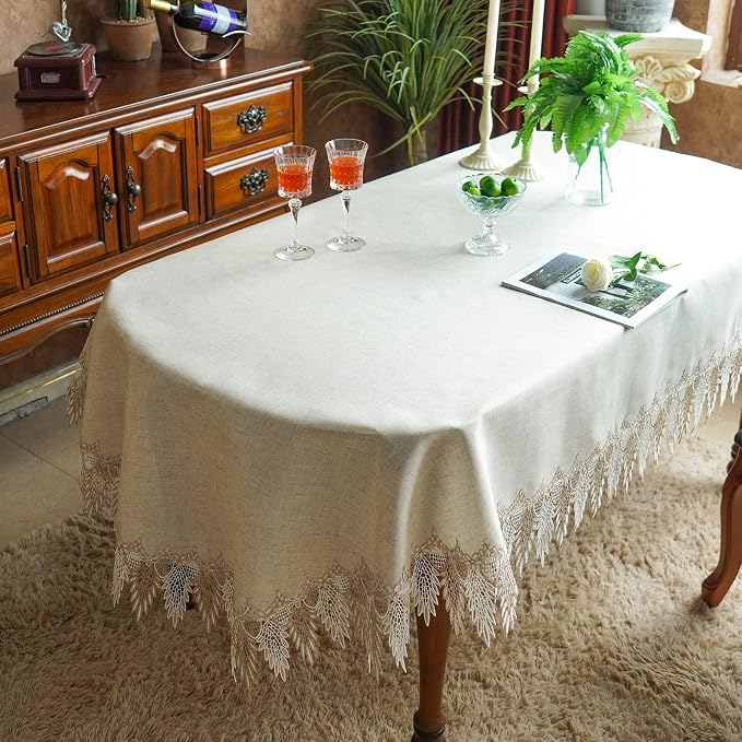 ARTABLE Lace Table Cloths Rectangle Fall Antique Flower Decor Macrame Tablecloth for Outdoor Farmhouse Rustic Kitchen Party Birthday Picnic (Stone Gray-A, 52 x 70 Inch Oval)