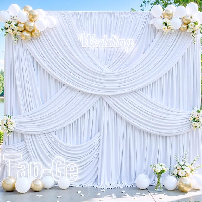 8 Panels White Backdrop Curtains for Wedding Party Wrinkle Free Backdrops Curtain Drapes Fabric Decorations Photo Back Drop Cloth for Baby Shower Photography Stage Reception 40ft(W) x 12ft(H)
