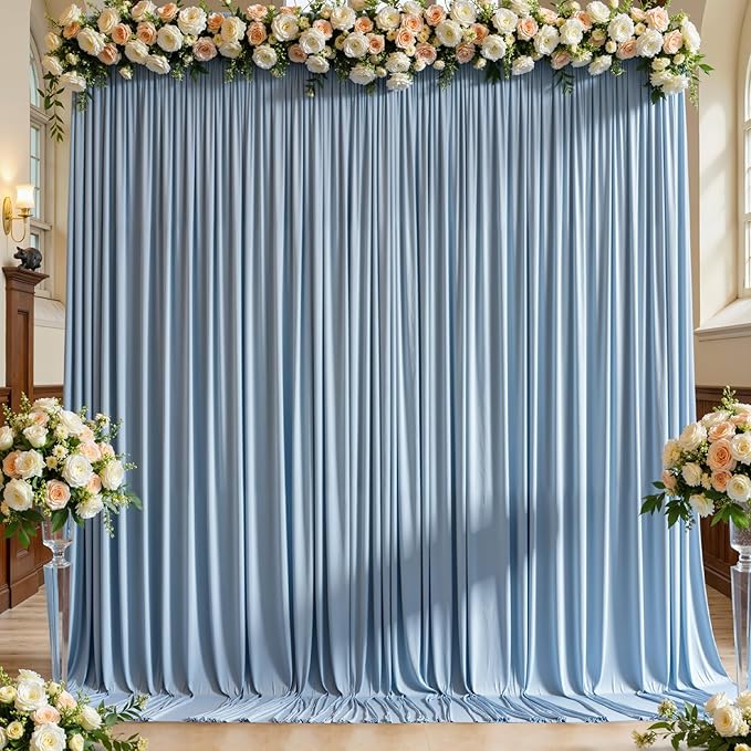 30ft x 10ft Wrinkle Free Dusty Blue Backdrop Curtain for Parties, 6 Panels 5x10ft Silky Polyester Backdrop Drapes Photo Back Drop Cloth for Wedding Birthday Baby Shower Photography Background