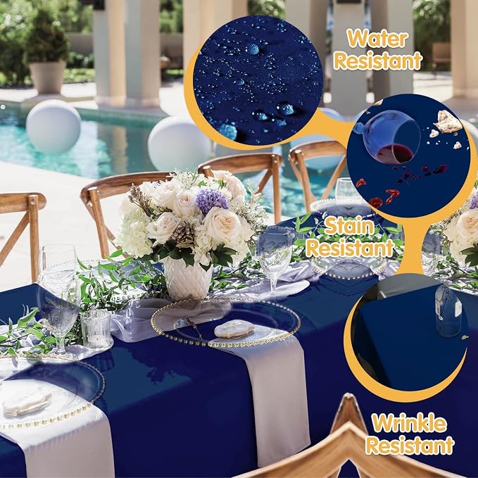 BRILLMAX 6 Pack Navy Blue Tablecloths 60 x 126 Inch for 8ft Rectangle Tables - 150 GSM Polyester Fabric, 15" Standard Drop, Water, Stain & Wrinkle Resistant Cloth Cover for Wedding Dining Buffet