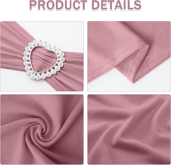 Howhic Pack of 60 Spandex Chair Sashes Bows ，Stretch Chair Cover Band with Buckle Slider Universal Elastic Ties for Wedding Banquet Party Event Decorations (Dusty Pink)