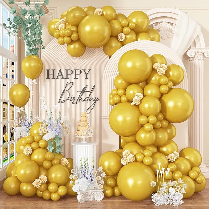 Gold Balloons Different Sizes, Pearl Gold Balloon Garland Arch in 18 12 10 5 Inch Gold Latex Balloons for Birthday Graduation Anniversary Father's Day New Year Wedding Party Supplies Decorations
