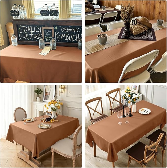 4 Pack Rectangle Tablecloth for 6 Foot Tables Washable Polyester Table Cover for Wedding Dining Table Parties Banquet (4, Brown, 60inch x 102inch)