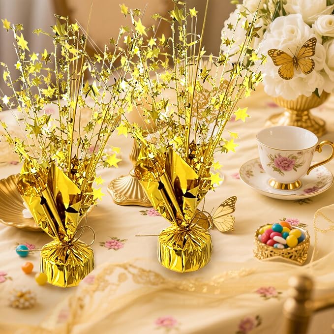 12 Pcs Metallic Foil Spray Centerpiece Party Star Table Decoration Brust Glitter Table Topper Decor for Birthday Graduation Holiday Christmas Dining Celebration New Year Party Supplies, Gold