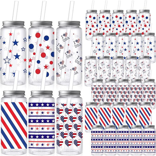 Skylety 30 Pcs 4th of July Plastic Cups with Lids and Straws 13.5 oz Independence Day Plastic Cups Reusable Cute Tumbler for 250th Anniversary 4th of July Party Favor Patriotic Supplies