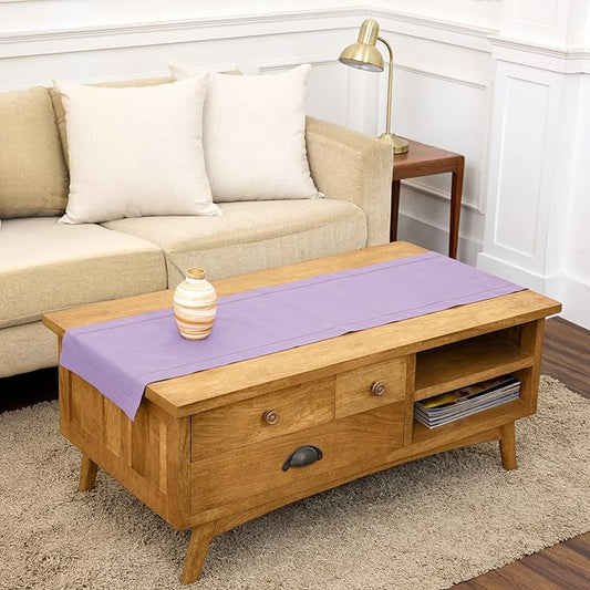 Solino Home Cotton Linen Table Runner 48 Inches - Lavender Ice Hemstitch Table Runner 14 x 48 Inch Ideal for Dresser and Coffee Tables - Mothers Day, Spring, Summer