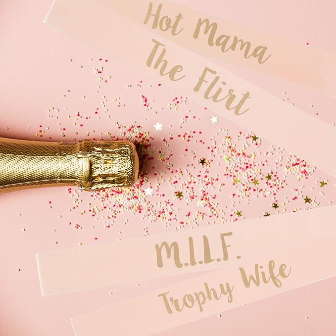 POP FIZZ DESIGNS Bachelorette Sash Set (18 pcs) 1 White Bride to Be Sash + 1 Maid of Honor Sash + 17 Bachelorette Sashes for The Bride Tribe - Amazing Bachelorette Party Favors