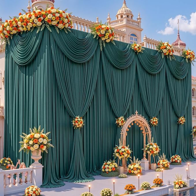 10x15ft Hunter Green Backdrop Curtains for Parties Wrinkle Free Fabric Backdrop Curtain Birthday Photo Drapes Backdrop for Wedding Baby Shower Bridal Shower Photography Back Drop 2 Panels 5x15FT