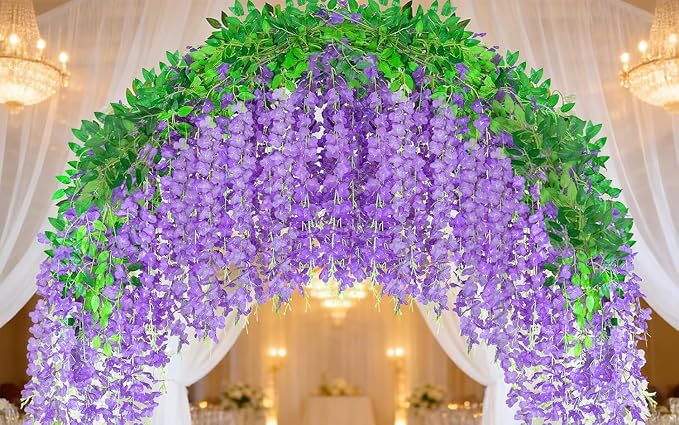 25 Pack Purple Artificial Wisteria Hanging Flowers,Fake Hanging Wisteria Garland for Decoration (3.6 Ft/Pcs)
