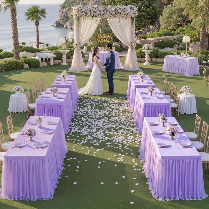 HB HBB MAGIC Purple Table Cloths 6 Foot Rectangle Tulle Table Skirt Rectangle Tables 6ft Fitted Spandex Table Covers Stretch Elastic Banquet Wedding Baby Shower Birthday Party Table Cloths