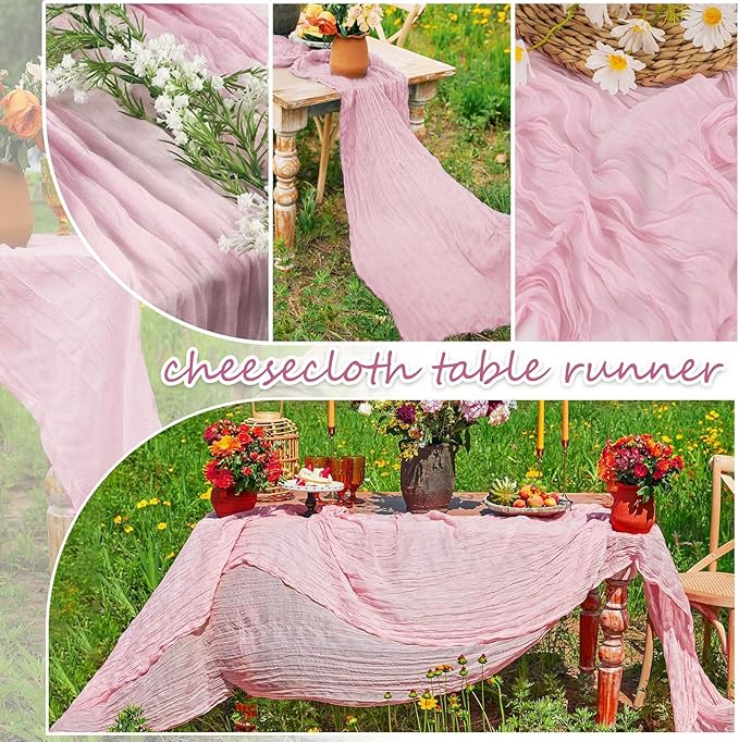 20 Pack Light Pink Cheesecloth Table Runner 10FT Long Boho Gauze Fabric Table Runner Vintage Rustic Sheer Runners for Wedding Party Bridal Baby Shower Table Decorations