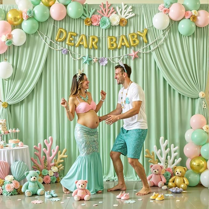4 Panels Sage Green Backdrop Curtains for Wedding Party Wrinkle Free Backdrops Curtain Drapes Fabric Decorations Photo Back Drop Cloth for Baby Shower Photography Stage Reception 20ft(W) x 12ft(H)