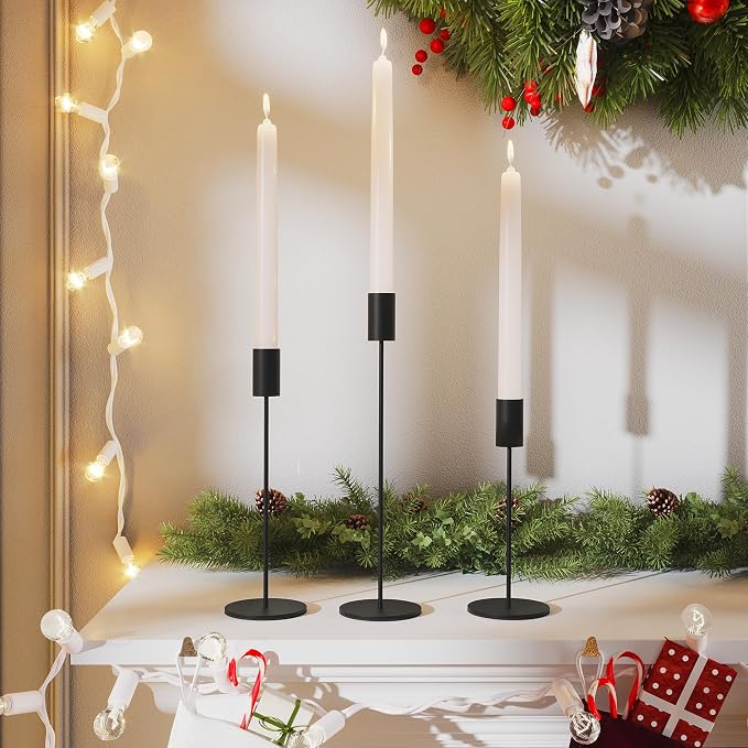zeochyni Black Candlestick Holders Set of 3, Decor Taper Candle Holder for Wedding, Dinning, Party,Fits 3/4 Inch Thick Candle