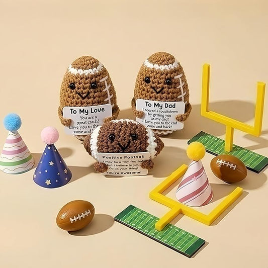 Handmade Amigurumi Crochet Football Set of 3 – Mini Soccer Ball Figures for Sports Fans, Collectible Desk Decor & Display Piece – Unique Gift for Football Lovers, Dad, Coach, Boyfriend