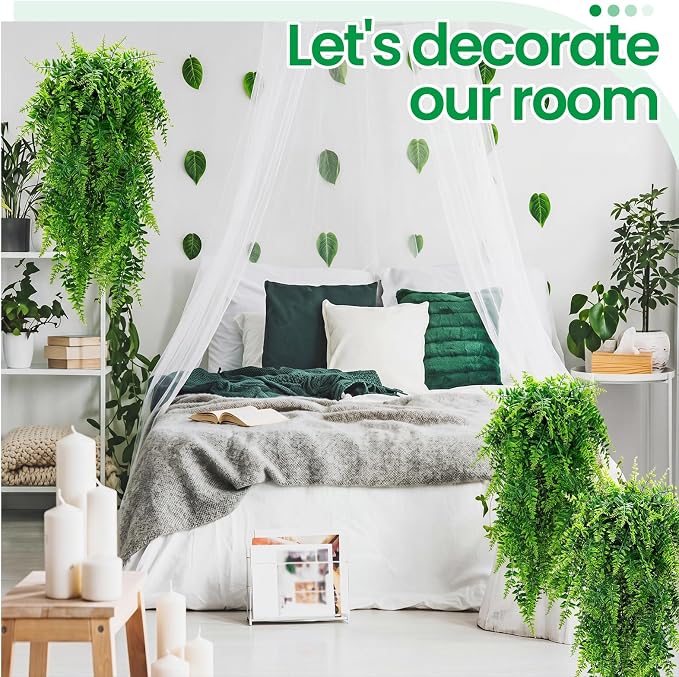 Geosar 122 Pcs Artificial Hanging Plants 32 Inch Hanging Boston Ferns Plastic Fake Plants for Wall Room Garden Wedding Garland Indoor Outdoor Decoration, No Basket