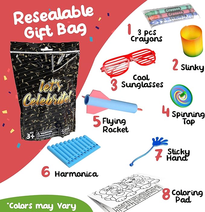 Crown Display Party Favors for Kids 10 Pre Filled Party Favor Bags - Let's Celebrate Fun Goodie Bags Stuffers for Kids with Fidget Toys and Small Toys Goody Bag Stuffers - Party Favors for Kids 4-8