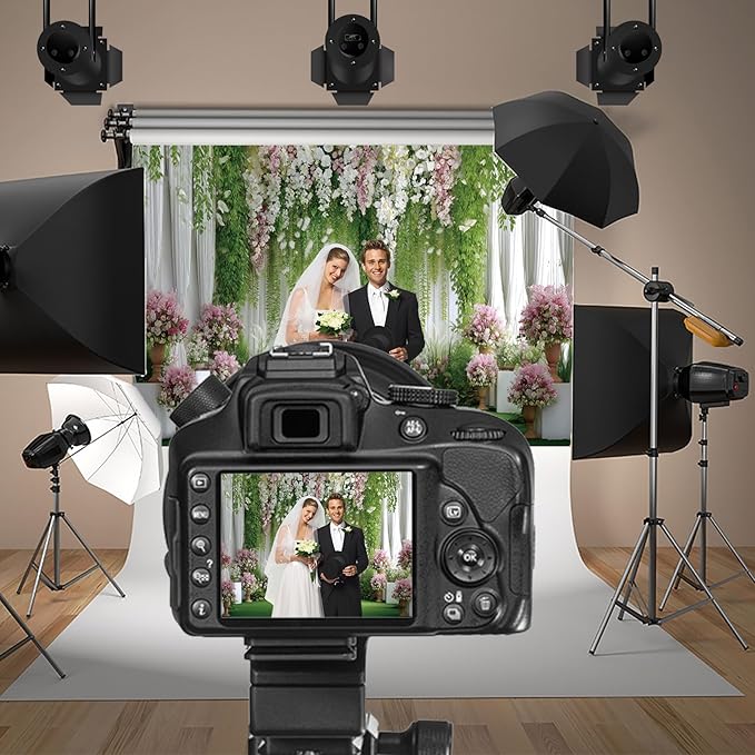 Baocicco Flowers Wedding Backdrops 10x8ft Green White Pink Floral Engagement Background Bridal Shower Backdrop Proposal Wedding Party Decoration Backdrop Valentines Day Banner Supplies