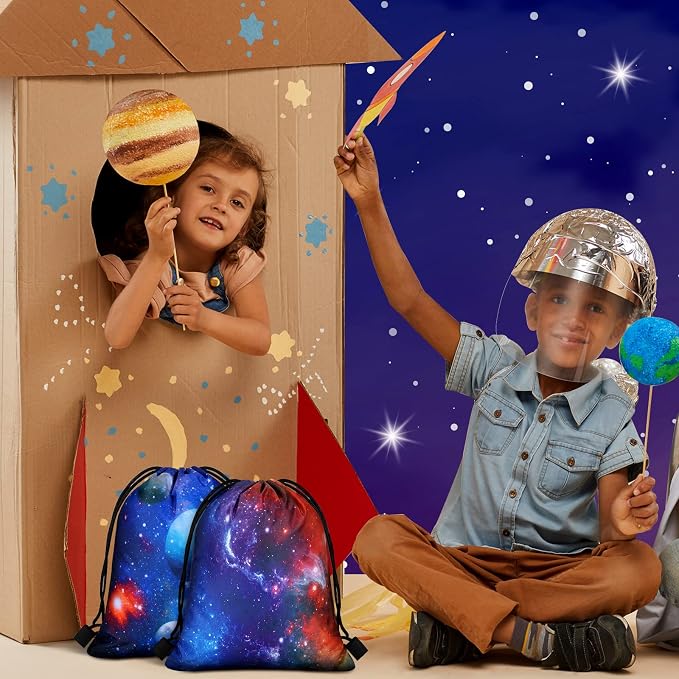 Lothee 60 Pack Drawstring Backpack Galaxy Party Favor Bags Space Starry Night Sky Backpack Space Theme Goodie Bag for Events Celebrations Universe Pattern Treat Candy Pouch for Guests