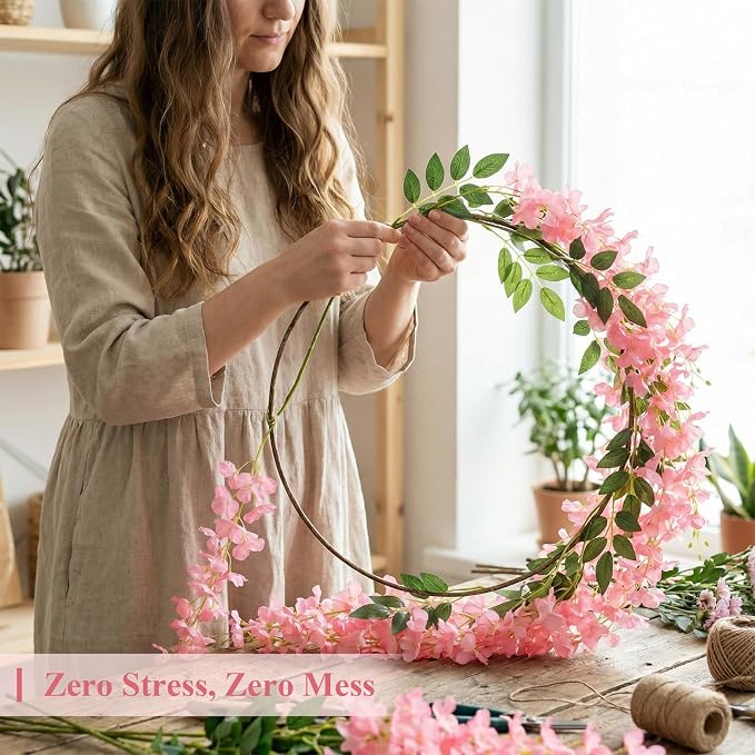 U'Artlines 24 Pack (Total 86.4 Feet) Artificial Fake Wisteria Vine Rattan Hanging Garland Silk Flowers String Home Party Wedding Decor (24, Fuchsia)