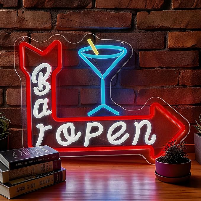 Bar Open Neon Sign, LED Bar Sign Light 15.35 x 11.81 Inch with Dimmer, USB Powered Wall Decor for Home Bar Man Cave Pub Restaurant Beer Bar Game Room Party Decor