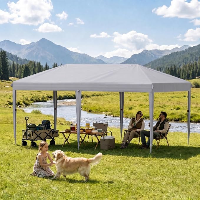 10x20 FT Portable Pop Up Canopy Tent with Sandbags, Adjustable Height Instant Gazebo Without Sidewalls,Waterproof Outdoor Canopy for Camping, Parties, Vendor Events (White, 3m × 6m Without sidewalls)