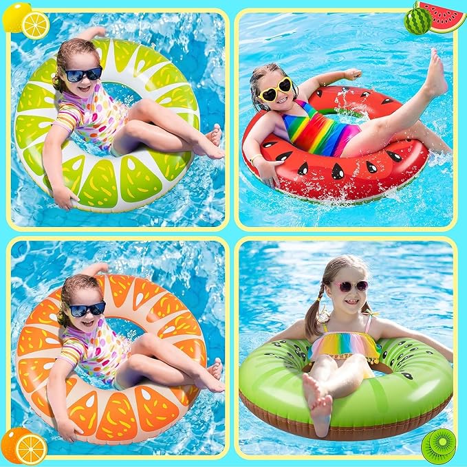 90shine 3-Pack Fruit Pool Floats: Inflatable Floaties Rings, Floating Tubes & Toys for Kids Adults, Swimming Beach Pool Party Decorations