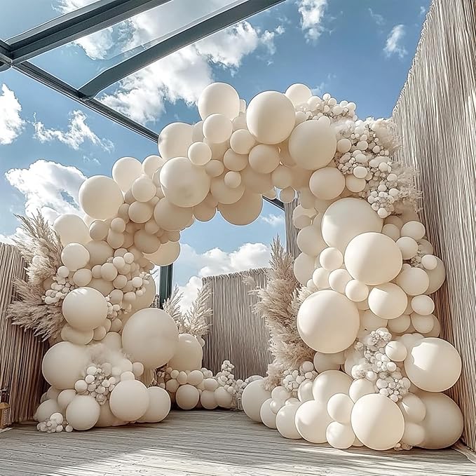 Sand White Balloons, 98PCS Double Stuffed Cream Beige Balloon Garland Arch Kit, 18/12/10/5 Inch Different Sizes for Birthday Party Graduation Wedding Anniversary Baby Shower Decorations