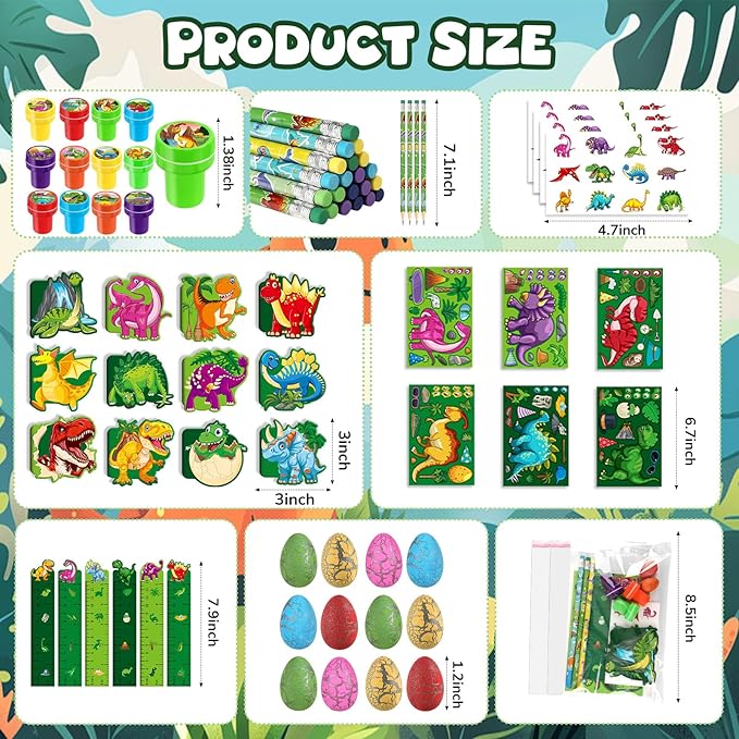 BenLouis 96Pcs Dinosaur Party Favors Dino Theme School Stationery Set Bulk for Kids Jurassic Birthday Party Goodie Bag Stuffers Classroom Gifts Rewards Pinata Filler