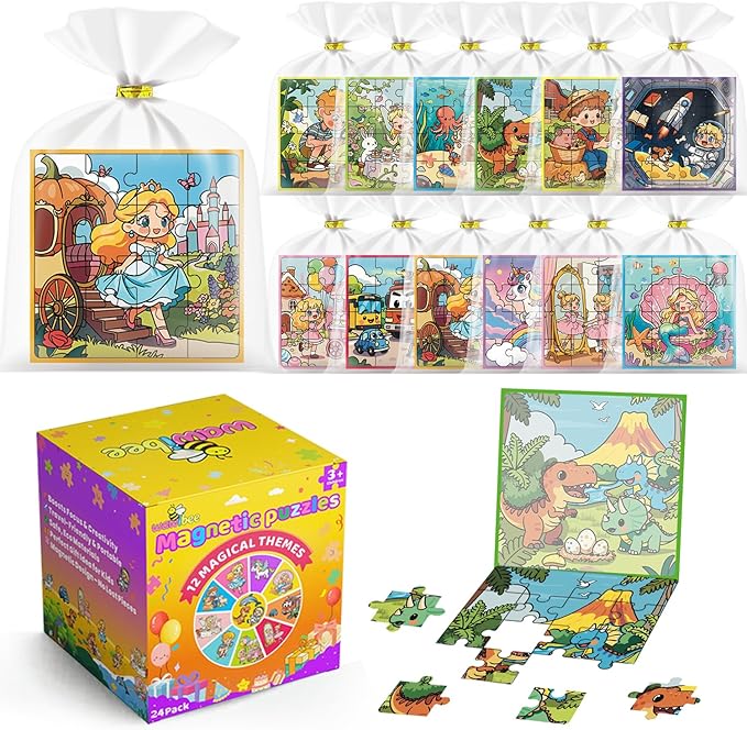 24 Pack Easter Party Favors for Kids, Magnetic Puzzle Books Bulk for Toddlers 3-5 & Kids 4-8, Goodie Bag Stuffers, Classroom Prizes, Birthday Return Valentine’s Day Gifts, Travel