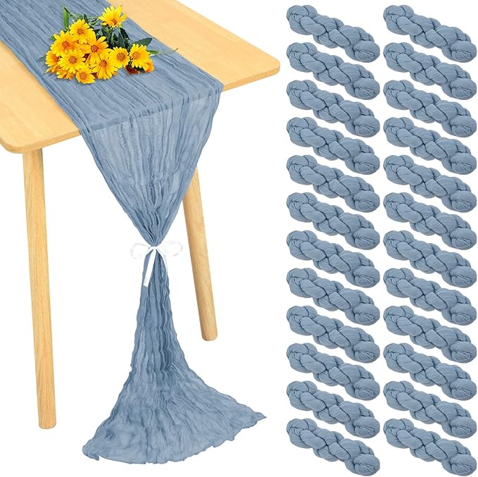 24 Pack Cheesecloth Table Runner 20 x 120 inch Cheese Cloth Table Runner Bulk,Romantic Boho Sheer Gauze Fabric Table Runners for Wedding Reception,Party,Bridal Shower Table Decor(Dusty Blue)