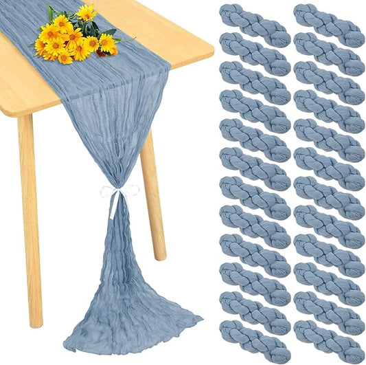 24 Pack Cheesecloth Table Runner 20 x 120 inch Cheese Cloth Table Runner Bulk,Romantic Boho Sheer Gauze Fabric Table Runners for Wedding Reception,Party,Bridal Shower Table Decor(Dusty Blue)