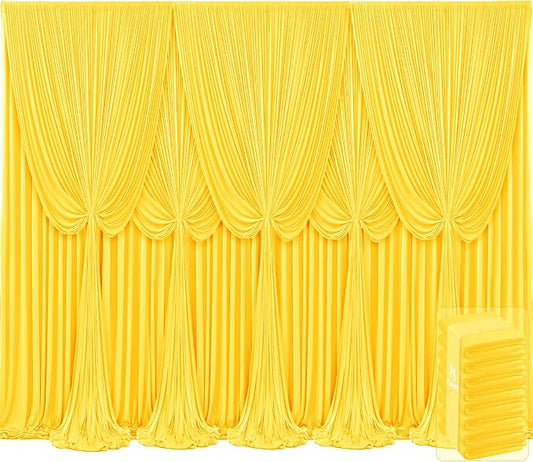 8 Panels Yellow Backdrop Curtains for Wedding Party Wrinkle Free Backdrops Curtain Drapes Fabric Decorations Photo Back Drop Cloth for Baby Shower Photography Stage Reception 40ft(W) x 12ft(H)