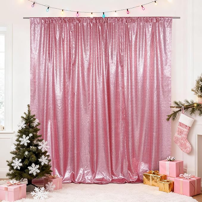 SquarePie 6x6ft Fuchsia Pink Sequin Backdrop for Photography, Satin-Backed Real Sequin Curtain, Enhanced Coverage Shimmering Background with 4" Rod Pocket for Wedding, Birthday, Party Decor, 1 Panel