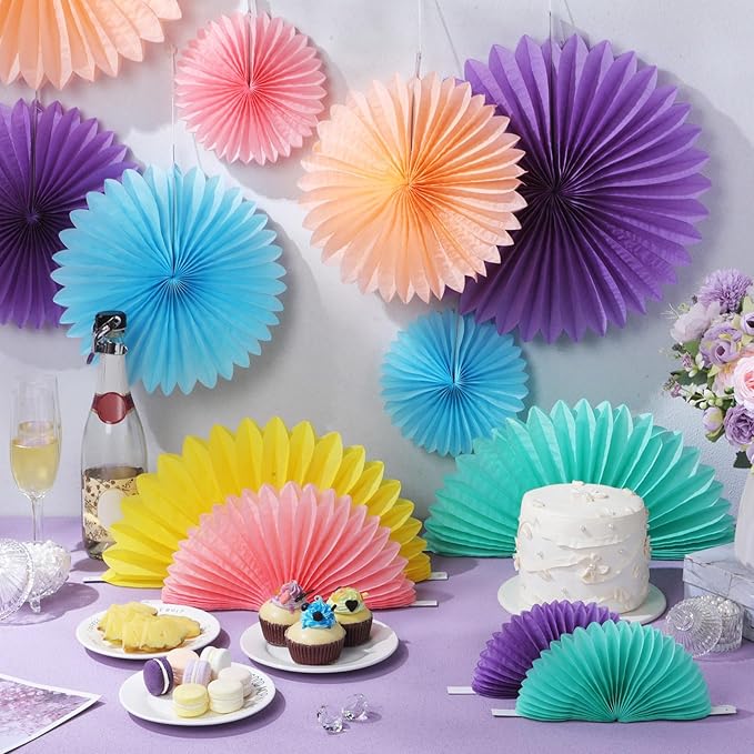 MotiMind 24 Pcs Hawaiian Party Decorations Luau Pastel Paper Fans Pink Peach Ceiling Hanging Wall Decor Background Decoration for Birthday Wedding Baby Bridal Shower Spring Summer Party Decor