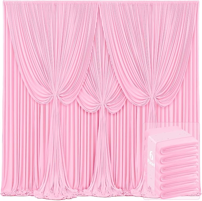 6 Panels Pink Backdrop Curtains for Wedding Party Wrinkle Free Backdrops Curtain Drapes Fabric Decorations Photo Back Drop Cloth for Baby Shower Photography Stage Reception 30ft(W) x 12ft(H)