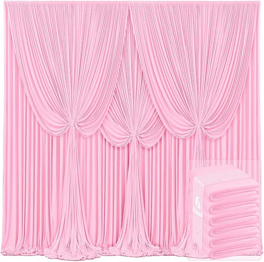 6 Panels Pink Backdrop Curtains for Wedding Party Wrinkle Free Backdrops Curtain Drapes Fabric Decorations Photo Back Drop Cloth for Baby Shower Photography Stage Reception 30ft(W) x 12ft(H)