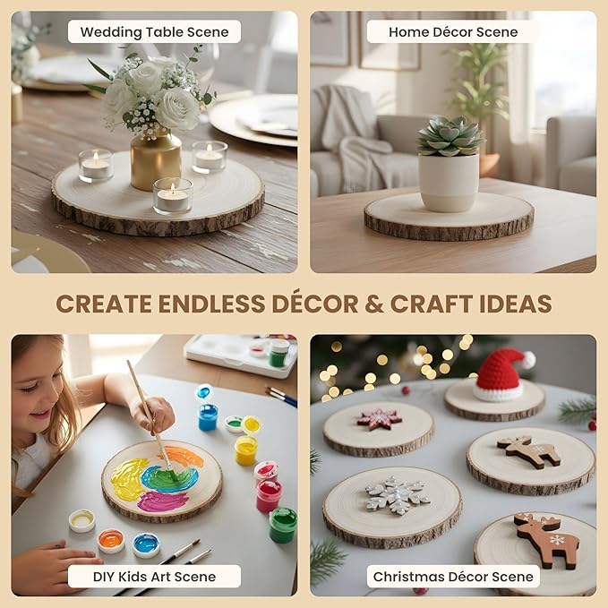 10 Pack Wood Centerpieces for Tables Natural Round Wood Slices for Rustic Wedding Decor and Table Decorations Unfinished Wooden Rounds (9–10 inch)