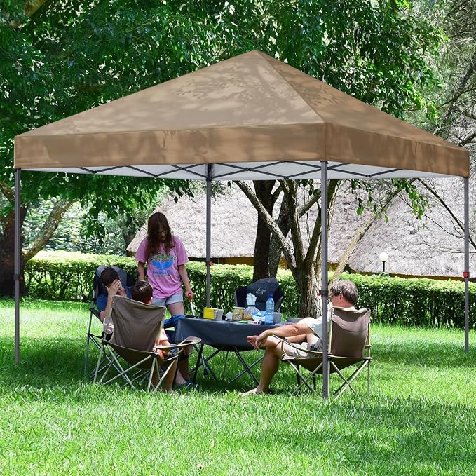 COOSHADE Durable Instant Canopy 10x10Ft (Khaki) - UPF 50+ Sun Protection - Waterproof & Flame Retardant - Perfect for Outdoor Activities