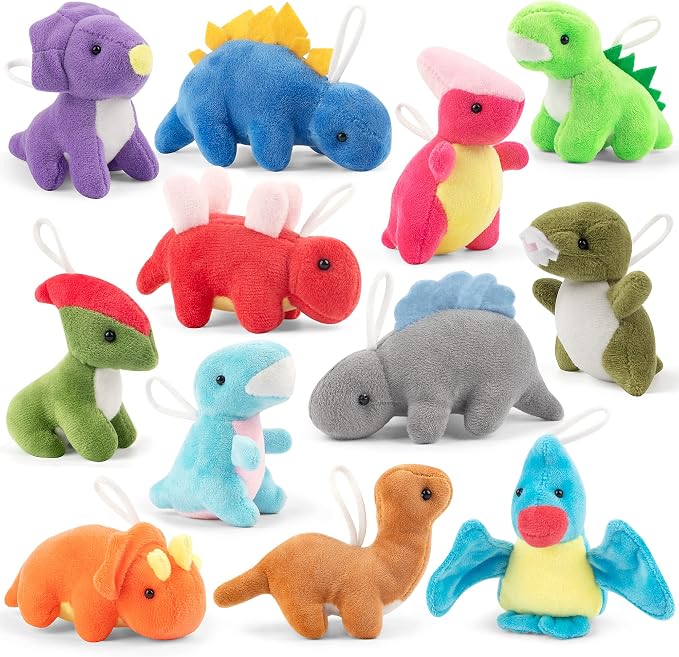 Mocoosy Small Dinosaur Plush Stuffed Animal Set, 12 Pack Mini Soft Dino Figures Bulk for Kids Dinosaur Party Favors, Plushies Kit Goodie Bag Fillers, Toddler Boys Girls Carnival Prizes