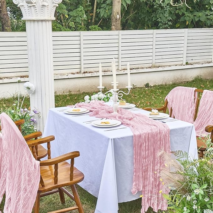 IVAPUPU 10 Pcs Cheesecloth Table Runner - 10ft Pink Spring Boho Gauze Cheese Cloth Table Runners for Baby Shower Decorations Wedding Party Summer Garden Farmhouse Decor
