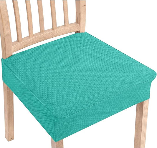 Smiry Stretch Jacquard Seat Covers for Dining Room Chairs Set of 6, Removable Washable Chair Seat Protector Slipcovers, No Rear Covers, Teal