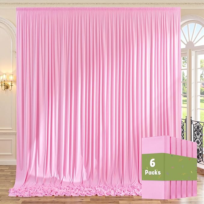 30ft x 10ft Wrinkle Free Pink Backdrop Curtains, 6 Panels 5x10ft Polyester Photo Backdrop Drapes for Wedding Birthday Photography Background Baby Shower
